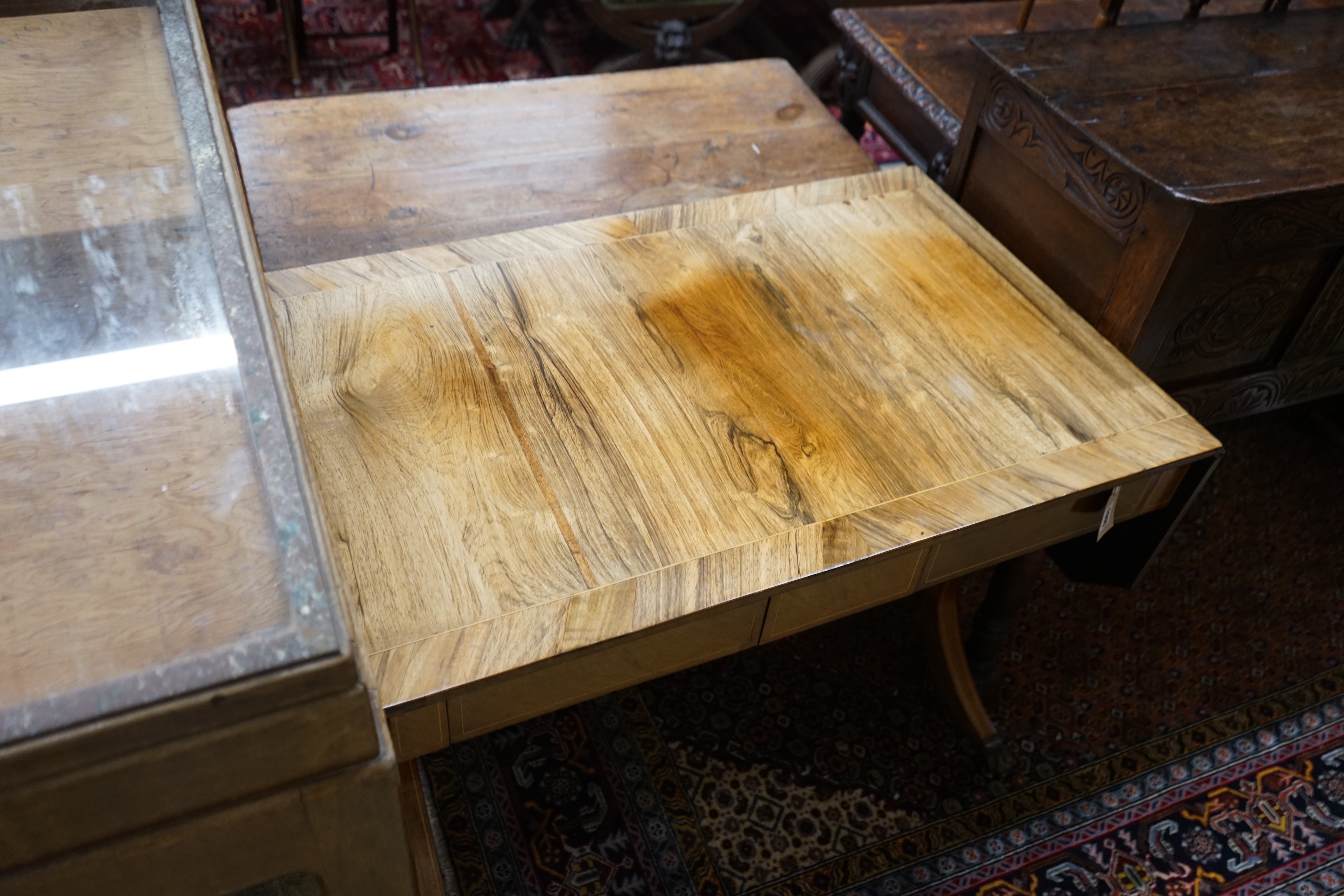 A George III faded rosewood sofa table, width 93cm, depth 60cm, height 72cm